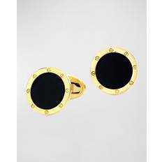 Cufflinks Men's 18K Yellow Gold Round Gemstone Cufflinks BLACK/GOLD