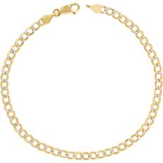 Anklets Nuragold 10k Yellow Gold 3.5mm Cuban Chain Curb Link Diamond Cut Pave Two Tone Bracelet or Anklet Womens Mens Jewelry