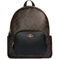 Leather Backpacks Coach Large Court Backpack In Signature Canvas - Gold/Brown Black