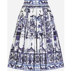 Dolce & Gabbana Midi Maiolica Printed Popeline Skirt tris_maioliche_blu