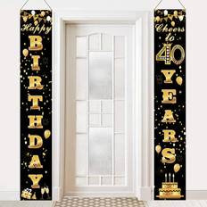 Doorway Party Curtains Mocossmy 40th Happy Birthday Door Banner,2 PCS Black Gold Cheers Door Banner Birthday Party Hanging Decoration Porch Yard Sign Backdrop Party Supplies for Indoor Outdoor Birthday Anniversary Celebration