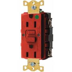 CEE Sockets Hubbell WIRING DEVICE-KELLEMS GFRST82R GFCI Receptacle, 15A, 125VAC, 5-15R, Red