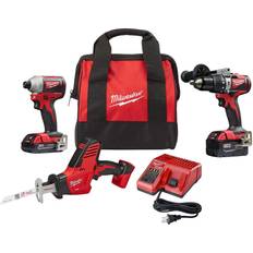 Hammer Drills Milwaukee Milwaukee 2893-22CXP M18 18-Volt Lithium-Ion Brushless Cordless Hammer Drill/Impact/Hackzaw Combo Kit 3-Tool with 2 Batteries, Charger and Bag