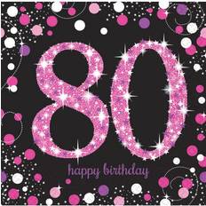 Amscan Pink 80th Birthday Celebration Lunch Napkins Pack Of 16