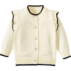 Polyamide Knitted Sweaters Children's Clothing Shein Baby Girl Ruffle Trim Popcorn Knit Cardigan