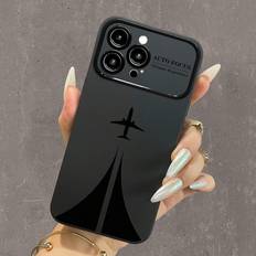Handyzubehör Shein 1pc Black Aircraft Pattern Painted Soft Protective Case With Large Window For Iphone 11/12/13/14/15/15 Pro/15 Plus/15 Pro Max/7/8/se/7 Plus/8 Plus/x/x