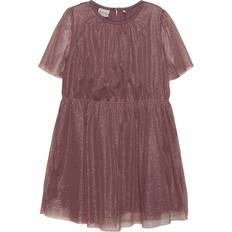 Minymo Girl's Short Sleeves Glitter Dress - Old Pink