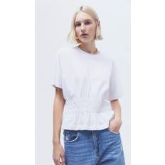H&M Damen Shirt mit gesmokter Taille Weiß