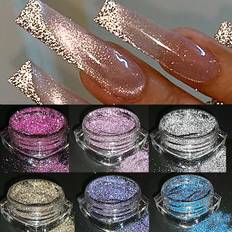 Shein Reflective Glitter Powder 6pcs Sparkle Nail Dip Powder Holographic Flash Pigment Manicure