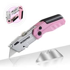 Hand Tools WORKPRO WORKPRO Folding Utility Knife, Quick-Change Pink Box Cutter Blade Ribbon