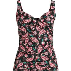 Lands' End Womens Chlorine Resistant Underwire Wrap Tankini Top Black Multi Paisley Floral Regular