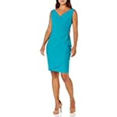 Alex Evenings Women's Slimming Short Ruched Dress with Ruffle Petite and Regular Turquoise
