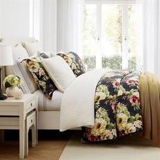 Linen Bedspreads HiEnd Accents Peony Washed Linen Watercolor Bedspread Black