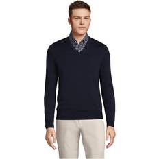 Lands' End Supima V-Neck Sweater Radiant Navy Regular