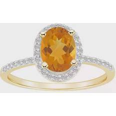 Orange Rings Celebration Gems 10k Gold mm x mm Oval & Lab-Created White Sapphire Halo Ring, Women's, Orange