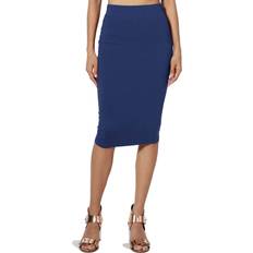 Cotton - Skorts Skirts TheMogan Women's Stretch Cotton Elastic High Waist Pencil Midi Skirt Light Navy