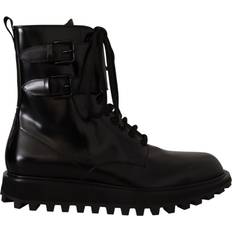 Dolce & Gabbana Men Lace Boots Dolce & Gabbana Black Leather Combat Lace Up Mens Boots Shoes