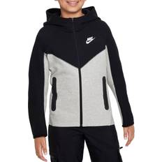 L Tops Nike Older Kid's Sportswear Tech Fleece Full Zip Hoodie - Dark Grey Heather/Black/Black/White (FD3285-064)