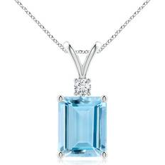 Angara Emerald-Cut Solitaire Pendant 3.10cts - Silver/Gold/Aquamarine/Diamond