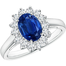 Angara Princess Diana Inspired Halo Ring 1.90ct - White Gold/Sapphire/Diamonds