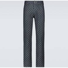 GG jacquard denim pant in blue and white