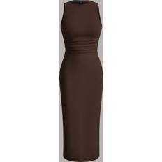 Knielange Kleider - S Shein Solid Ruched Waist Bodycon Dress