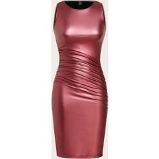 Shein Knee Length Dresses Shein Solid Ruched PU Leather Bodycon Dress