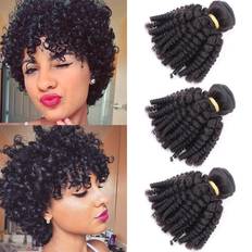 Black Stick Hair Extensions Brazilian Funmi Human Hair Bundles 8 10 12in, Afro Kinky Curly