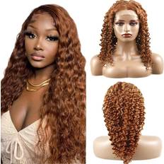 Extensions & Wigs Inch #30 Auburn Brown Deep Wave Lace Closure Wigs Human Hair 4x4 Wig Curly