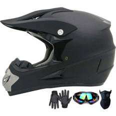 Motocross &Youth Trend Full Face Helmet,ATV Motorcycle Helmet,Dirt Bike Downhill Off-Road Mountain Bike Helmet,DOT Certified,4-Piece Set Black, XL Adult, Man, Woman