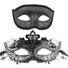 Couple Masquerade Metal Masks Venetian Halloween Costume Mask Mardi Gras Mask Cosplay Party Costume Ball Wedding Party Mask Black black-sliver
