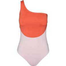 Røde Badedrakter Vero Moda one shoulder colourblock swimsuit in pink and red-MultiXL