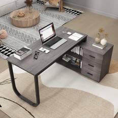 Dark wood writing desk Homsee L-Shaped Dark Gray/Black Writing Desk 23.6x55.1"