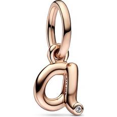 Pandora Letter Script Alphabet Dangle Charm 14k Rose Gold-plated Unique Metal Blend Clear