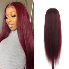 Children Wigs Miz Barn Lace Frontal Wigs 13X4X1 Human Hair, BURGUNDY Straight Wig Pre Virgin Wig