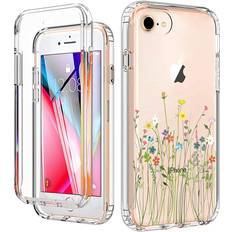 Mobile Phone Accessories YiYiYaYa for iPhone SE 2022 Case, iPhone SE 2020 Case with Built in Screen Protector, Clear Floral Pattern for Girls Women, Full Body Shockproof Case for iPhone 6/6S/7/8/SE 2020/2022 CuteWildflowers