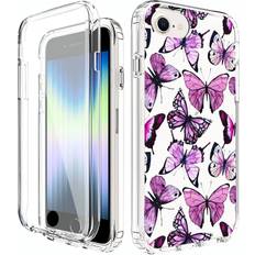 Mobile Phone Accessories YiYiYaYa for iPhone SE 2022 Case, iPhone SE 2020 Case with Built in Screen Protector, Clear Floral Pattern for Girls Women, Full Body Shockproof Case for iPhone 6/6S/7/8/SE 2020/2022 PurpleButterfly