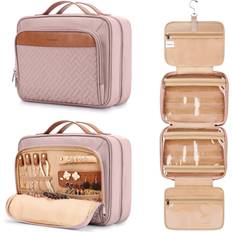 Bags Travel Hanging Toiletry Bag for Women, Extra Large Makeup Bag, Holds Full-Size Shampoo, with Jewelry Organizer Compartment, Waterproof Cosmetic Bag, Toiletries Kit Set with Trolley Belt, Baby Pink