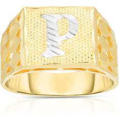 Rings Floreo Men’s 10k Yellow Gold Alphabet Two-Tone Square A-Z Initial Ring Sizes