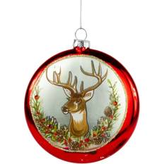 Northlight Glittered Reindeer Glass Disc Red Christmas Tree Ornament 4"