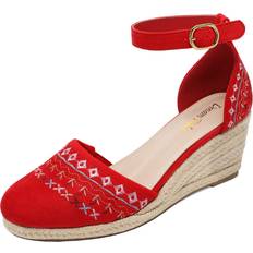 Dream Pairs DREAM PAIRS Womens Closed Toe Ankle Strap Espadrilles Wedge Sandal, Red Amanda-2