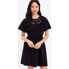 Loft Loft Crochet Neck Flutter Sleeve Swing Dress Black