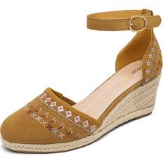 DREAM PAIRS Women's Camel Closed Toe Ankle Strap Espadrilles Wedge Sandals Amanda-2