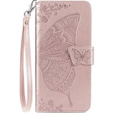 Wallet Cases DiGPlus Galaxy A13 5G Wallet Case, [Butterfly & Flower Embossed] Leather Wallet Case Flip Protective Phone Cover with Card Slots and Kickstand for Samsung Galaxy A13 5G Rose Gold