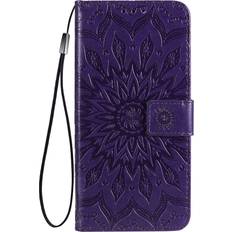 Wallet Cases Aslim for Samsung Galaxy A13 5G Case,Galaxy A13 5G Wallet case,PU Leather Case Sun Flower Pattern Embossed Purse Kickstand Flip Cover Card Holders Hand Strap for Samsung Galaxy A13 5G Purple