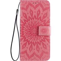 Wallet Cases Aslim for Samsung Galaxy A13 5G Case,Galaxy A13 5G Wallet case,PU Leather Case Sun Flower Pattern Embossed Purse Kickstand Flip Cover Card Holders Hand Strap for Samsung Galaxy A13 5G Pink