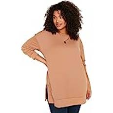 Trendyol Collection Damen, Normale Passform, Rundhalsausschnitt, Strick, Übergröße Sweatshirt, Camel, Größen