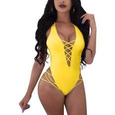 Women - Yellow Swimsuits Lagshian LAGSHIAN Womens Sexy One Piece Lace Up Straps Swimsuit Bathing Suit Swimwear Yellow