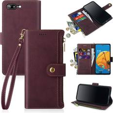 Apple iPhone 6 Plus/6S Plus Wallet Cases Antsturdy for iPhone 7 Plus /8 Plus 5.5" Wallet Case,PU Leather Folio Flip Protective Cover with Wrist Strap [RFID Blocking] [Zipper Poket] Credit Card Holder [Kickstand Function] Men Women Wine Red