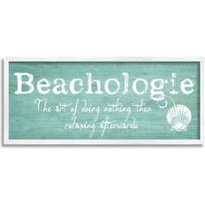 Stupell Industries Beachologie Weathered Sign Clever Grainy Shell Motif Green Framed Art 24x10"